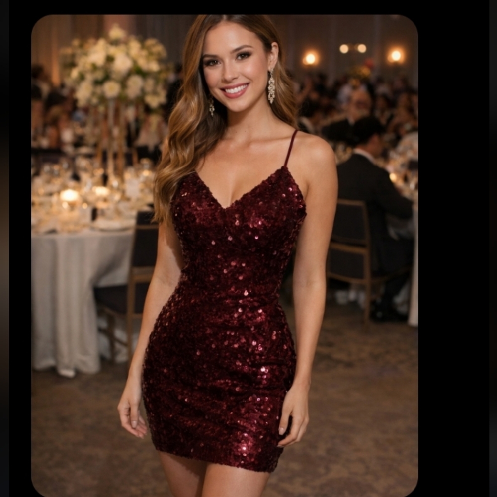 Sexy Black‎ Cherry Sequin Mini Dress Sz S
